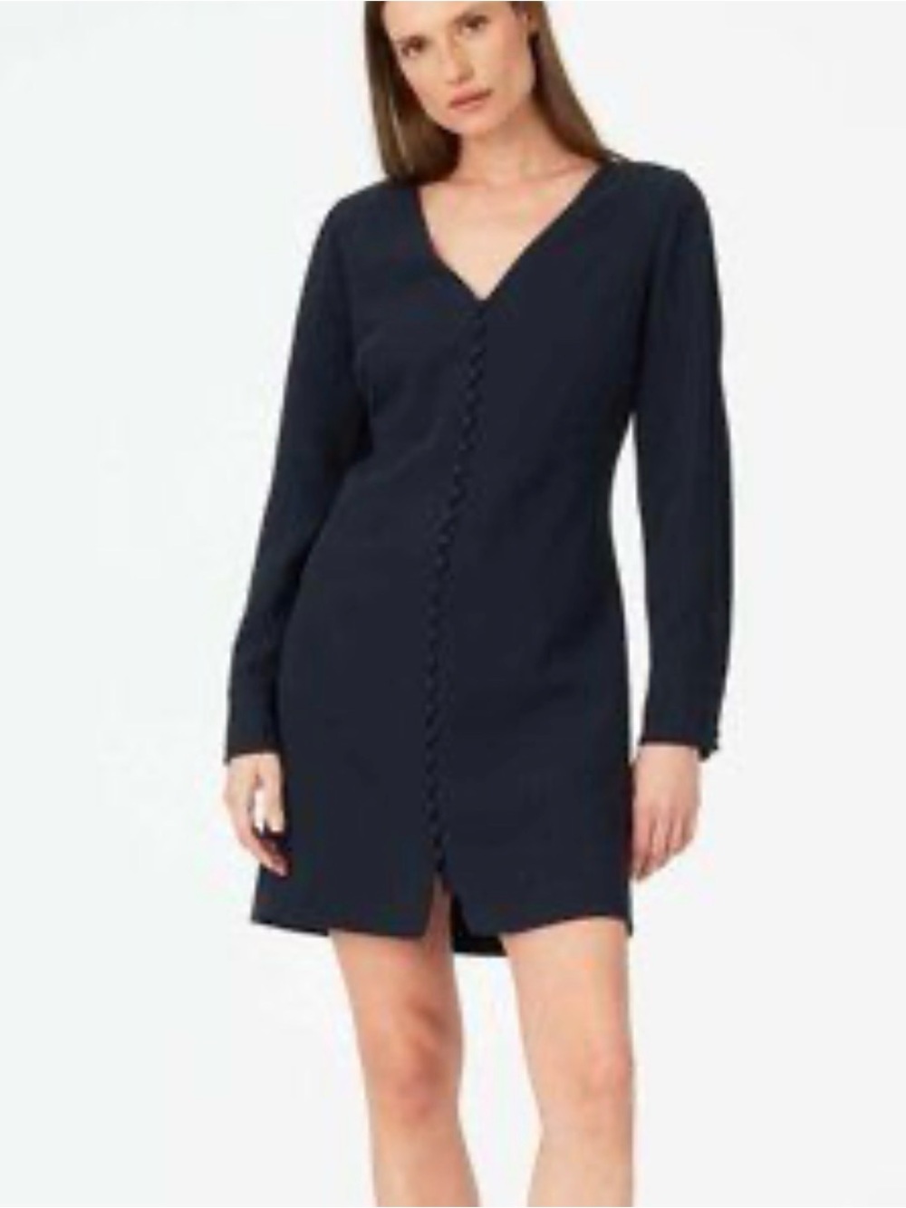 Club Monaco Long Sleeve V-Neck Navy Button-Front Dress
